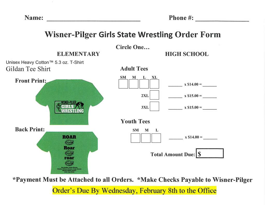 Girls State Wrestling Shirt Orders